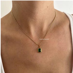 Green Pendant Necklace - Small Dainty Necklace - Necklace for Women - 18kt Gold Plated image 1