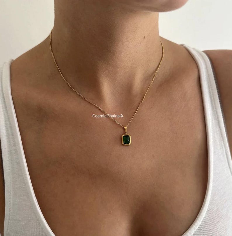 Green Pendant Necklace - Small Dainty Necklace - Necklace for Women - 18kt Gold Plated image 5