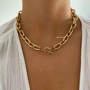 Chunky Chain Choker - Gold Chunky Chain Necklace - Thick Link Chain Necklace - Gold Toggle Necklace