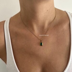 Green Pendant Necklace - Small Dainty Necklace - Necklace for Women - 18kt Gold Plated image 4