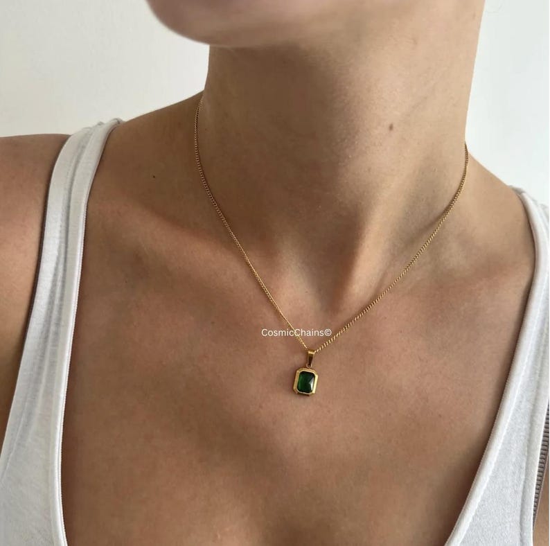 Green Pendant Necklace - Small Dainty Necklace - Necklace for Women - 18kt Gold Plated image 6