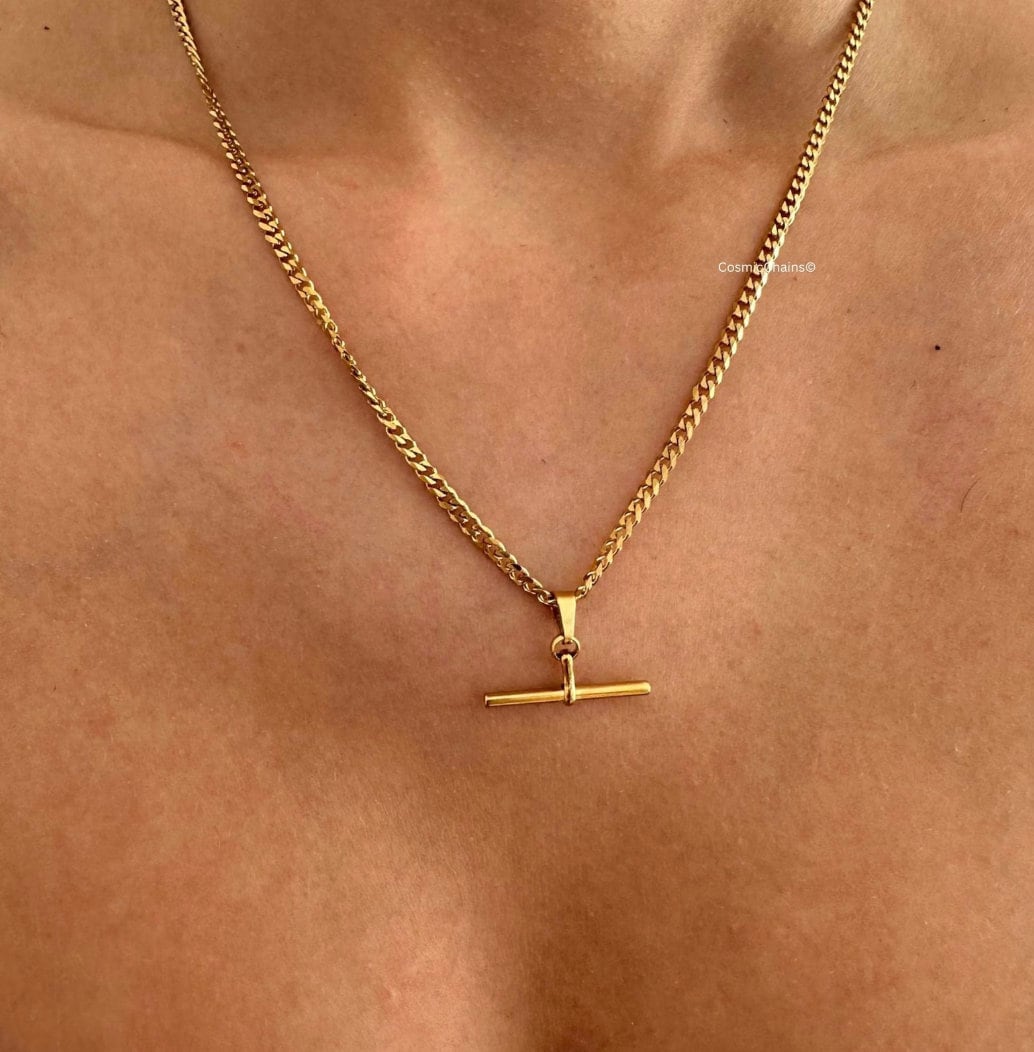 Cuban T Bar Chain - Stacking Necklace - T Bar Necklace - Waterproof Necklace