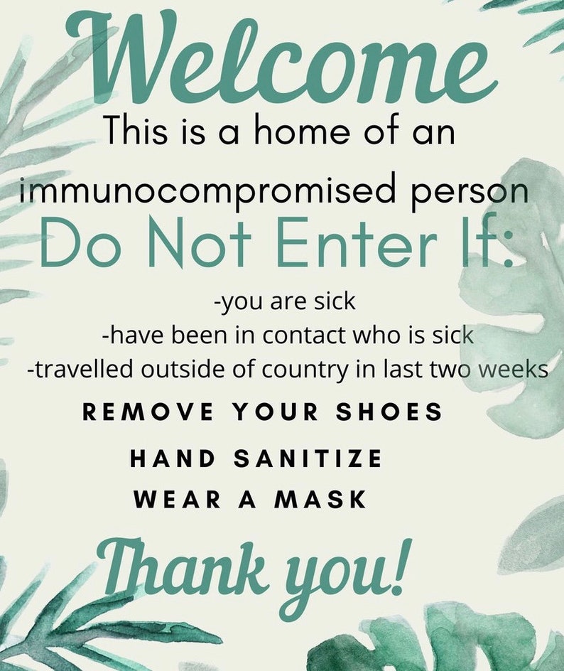 Door Sign for Immunocompromised Person Palm Leaves Print | Etsy
