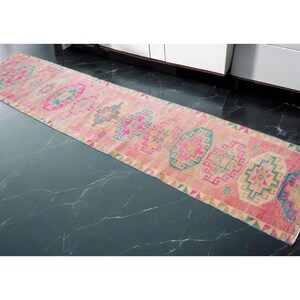 3x13 Ft Runner Hand Knotted Runner Rug Turkish Rug LADY BUG Pattern Colorful Runner Kitchen Island Rug Hallway decor PINK actual: 31″ x 155″