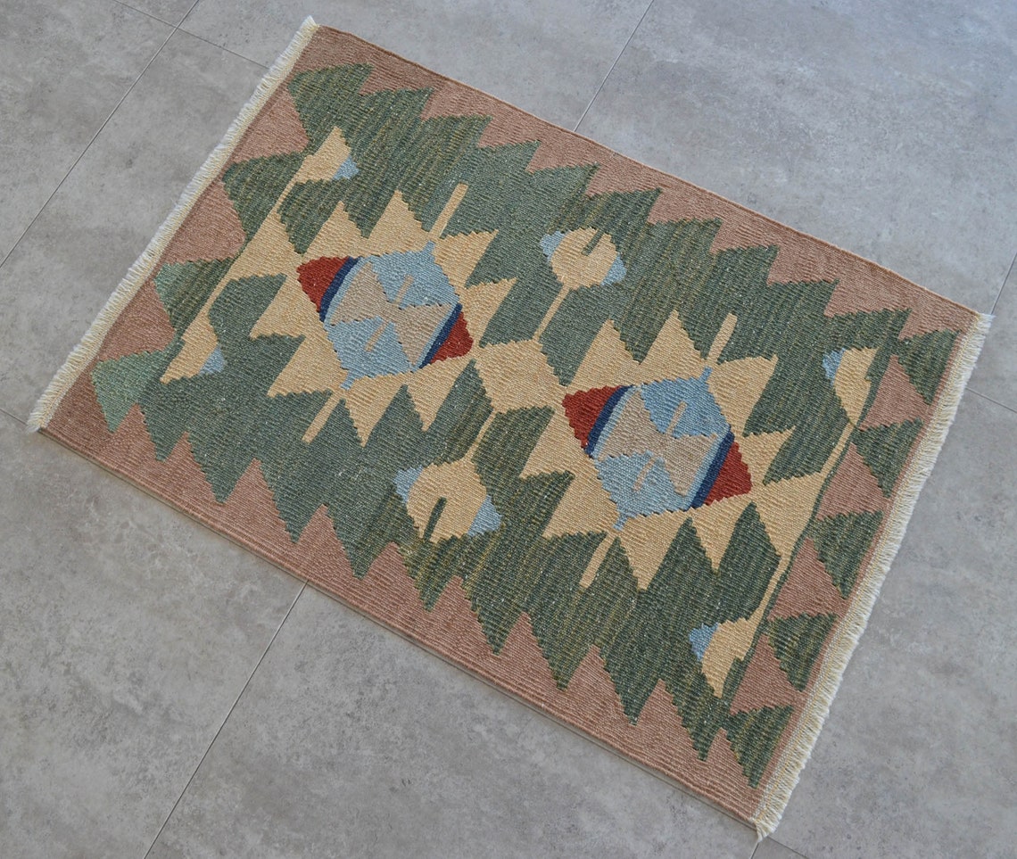 2x3 Ft Rug Turkish Small Kilim Rug Hand Woven Wool Area Rug Etsy