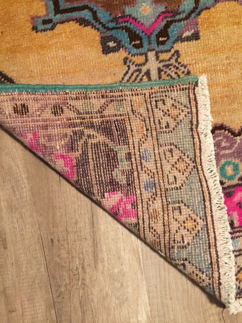 23x46 * Turkish Rug Vintage Rug Actual 2x4 ft Rug Hand Made Small Rug Distressed Low Pile Kitchen Sink Bath mat Yastik rug floral rug