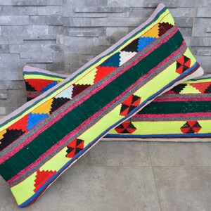 a Pair Lumbar Cushion Cover Turkish Hand Woven Lumbar pillow sham kilim rug. pillow case cushion cover BEDTICK  12&#39; x 35&#39;&#39;   *