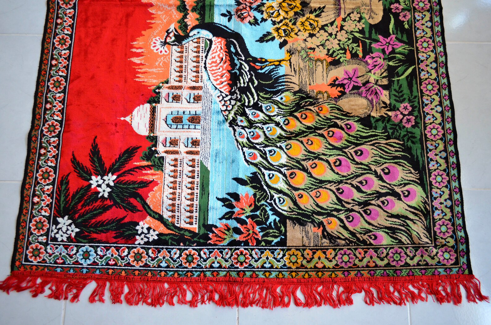 Peacock Pattern Vintage Wall Rug Rayon Tapestry 48 X Etsy