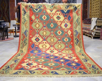 6' 9" x 7' 5" Flat Weave Turkish Bessarabian Kilim Rug 