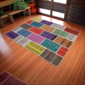 Turkish Rug, Handmade Patchwork Rug, Home Decor 6x8 ft Approx