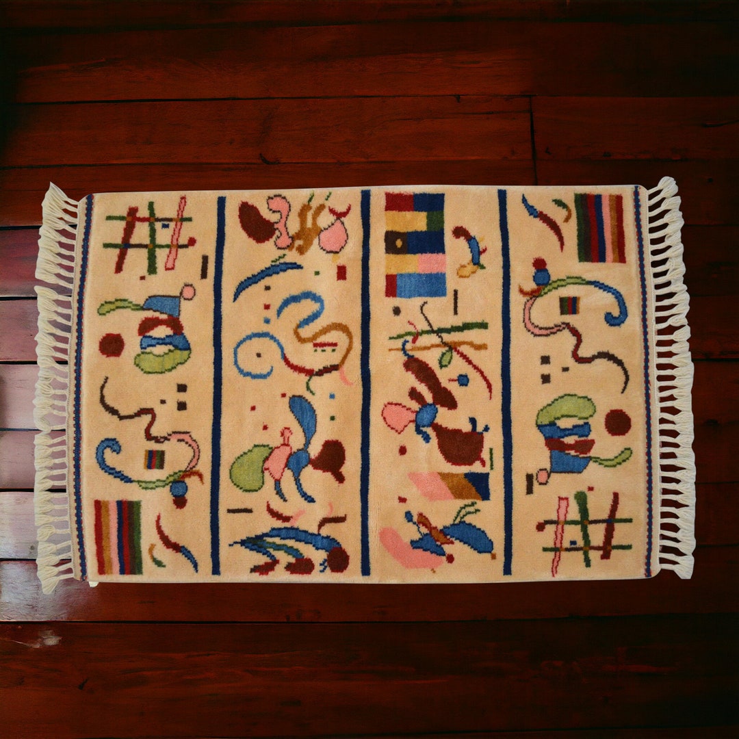 3x4 Rug Kandinsky Picasso Style Fine Art Hand Knotted Area Rug Wool Rug ...