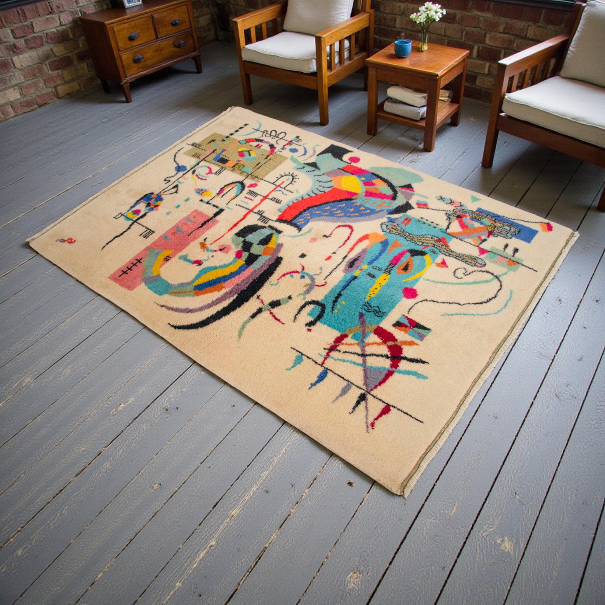 Kandiski Rug Wassily Kandinsky Accompanied Center Inspired Fine Art Hand Knotted ...