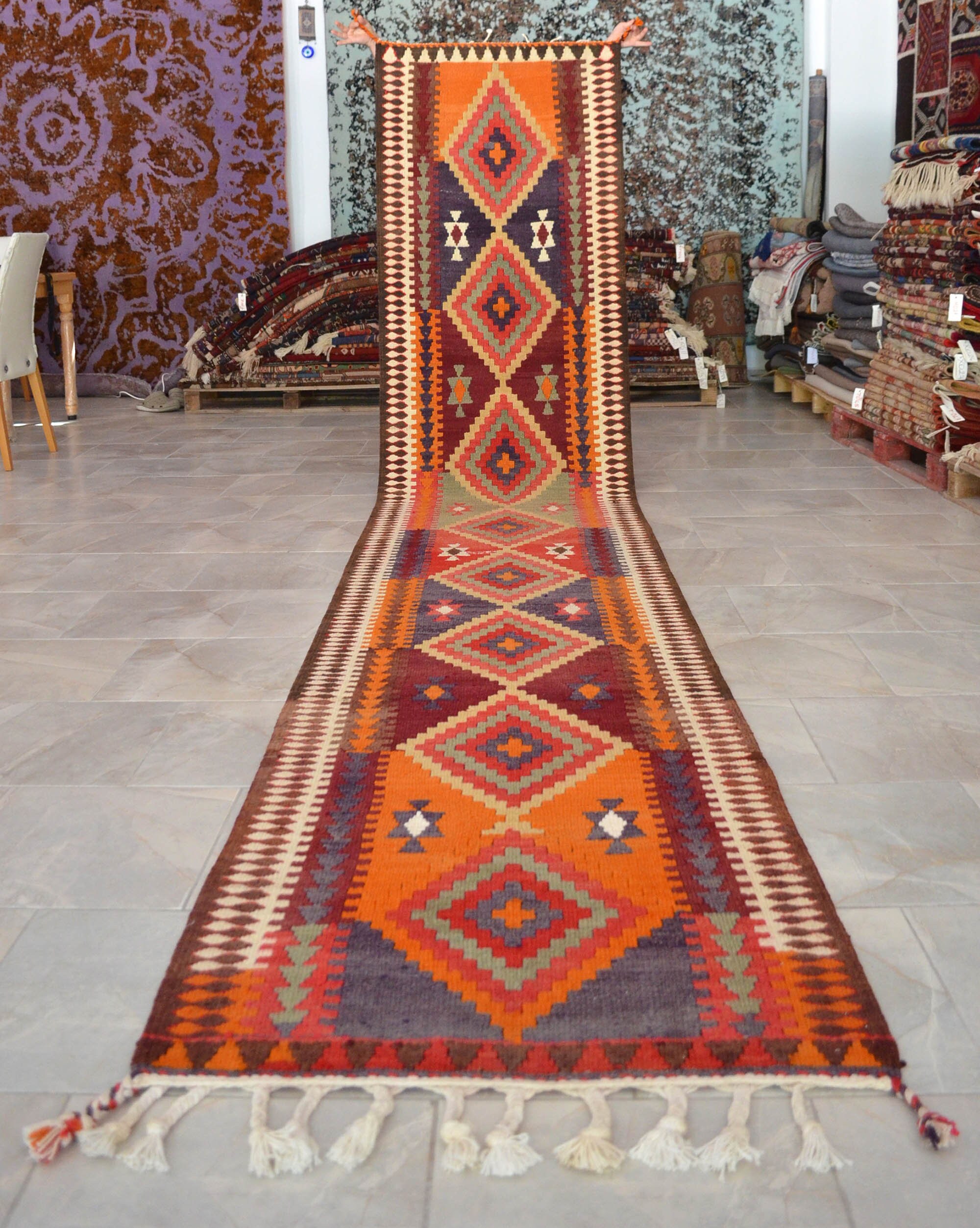 いしRUM RUNNER & Caliber III セット 3x15 Ft Runner Rug. SPECTACULAR Hand Made Extra Long Runner