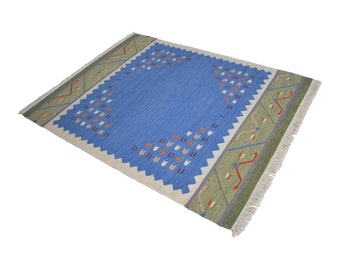 6x8 rug, Handmade Rug, Kilim Rug, Wool Rug, Flat Weave Rug, Blue Area Rug, Hand made rug, Shabby Chic, Area Rug, 5'9" x 7'6"