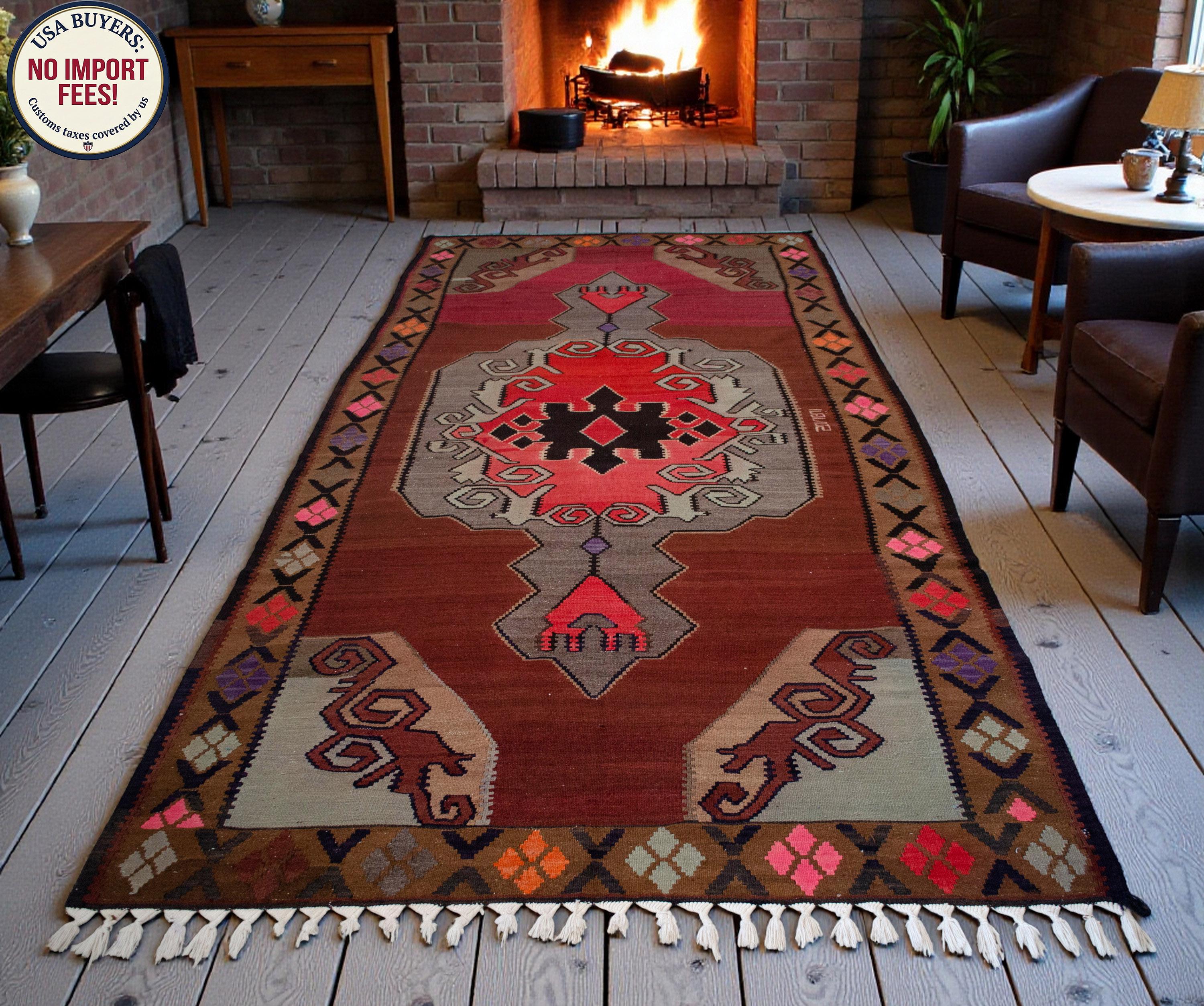 6x12 Turkish Kilim Rug Handwoven Organic Wool Livig Room Decor