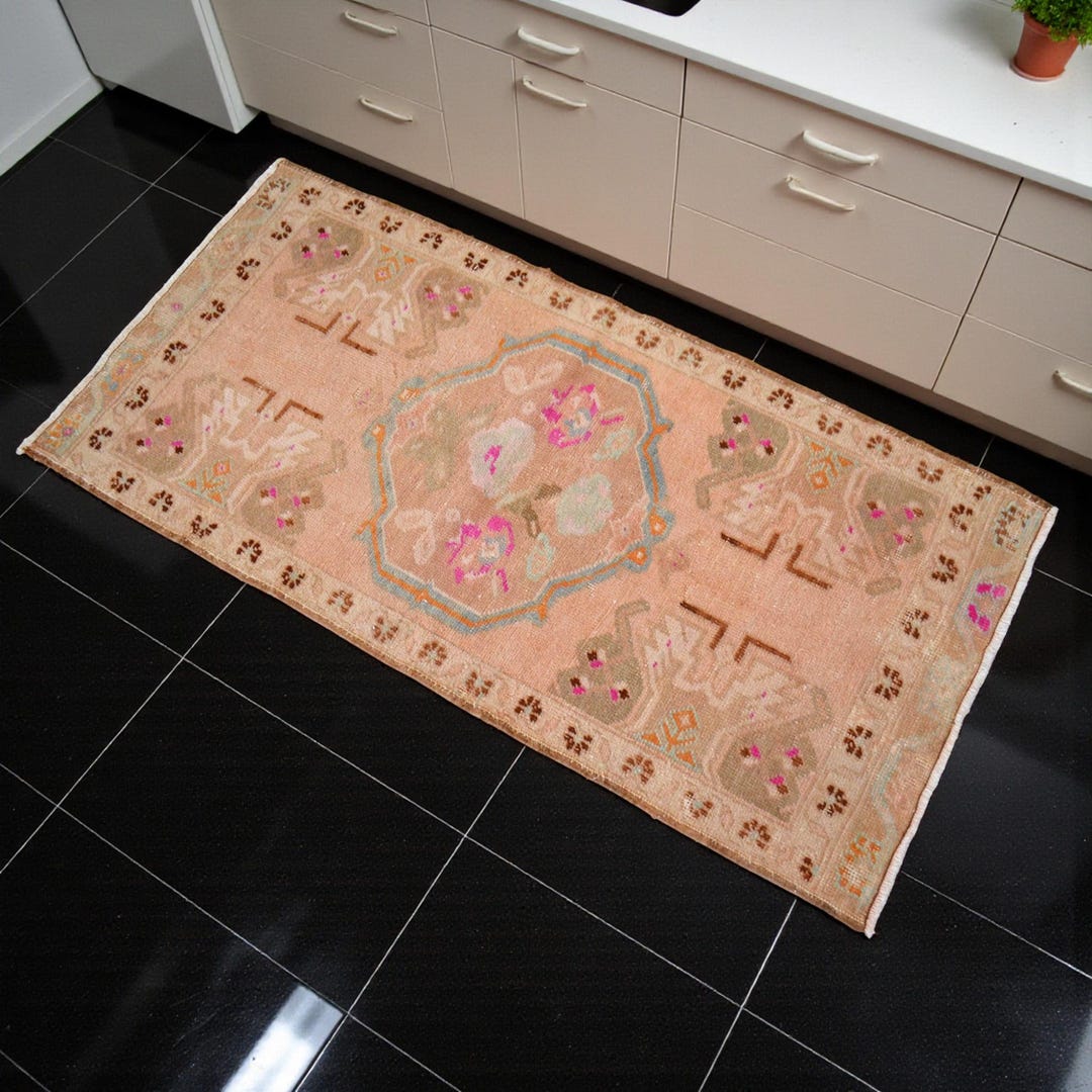 2x4 Ft. Hand Knotted Small Turkish Rug Kitchen Sink - Bath Mat Pink ...