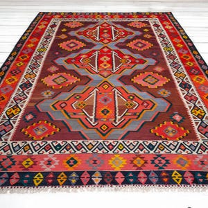 Large Vintage Turkish Kilim Rug - Colorful, Hand-made, Natrual