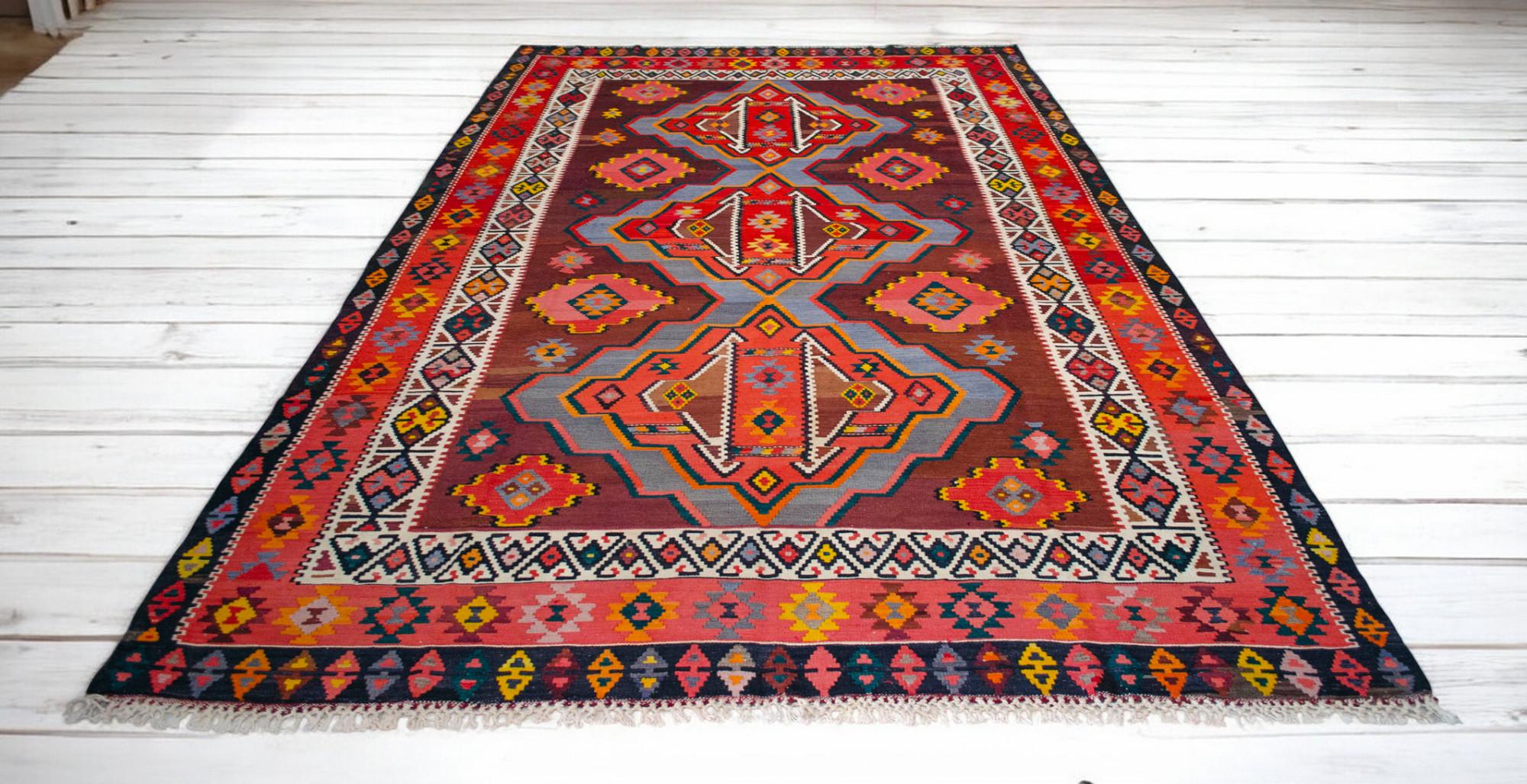 Large Vintage Turkish Kilim Rug - Colorful, Hand-made, Natrual
