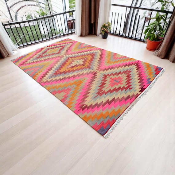 ちょくY2858 トルコ キリム 手織り ウール ラグ 186×105㎝ ちょくY2858