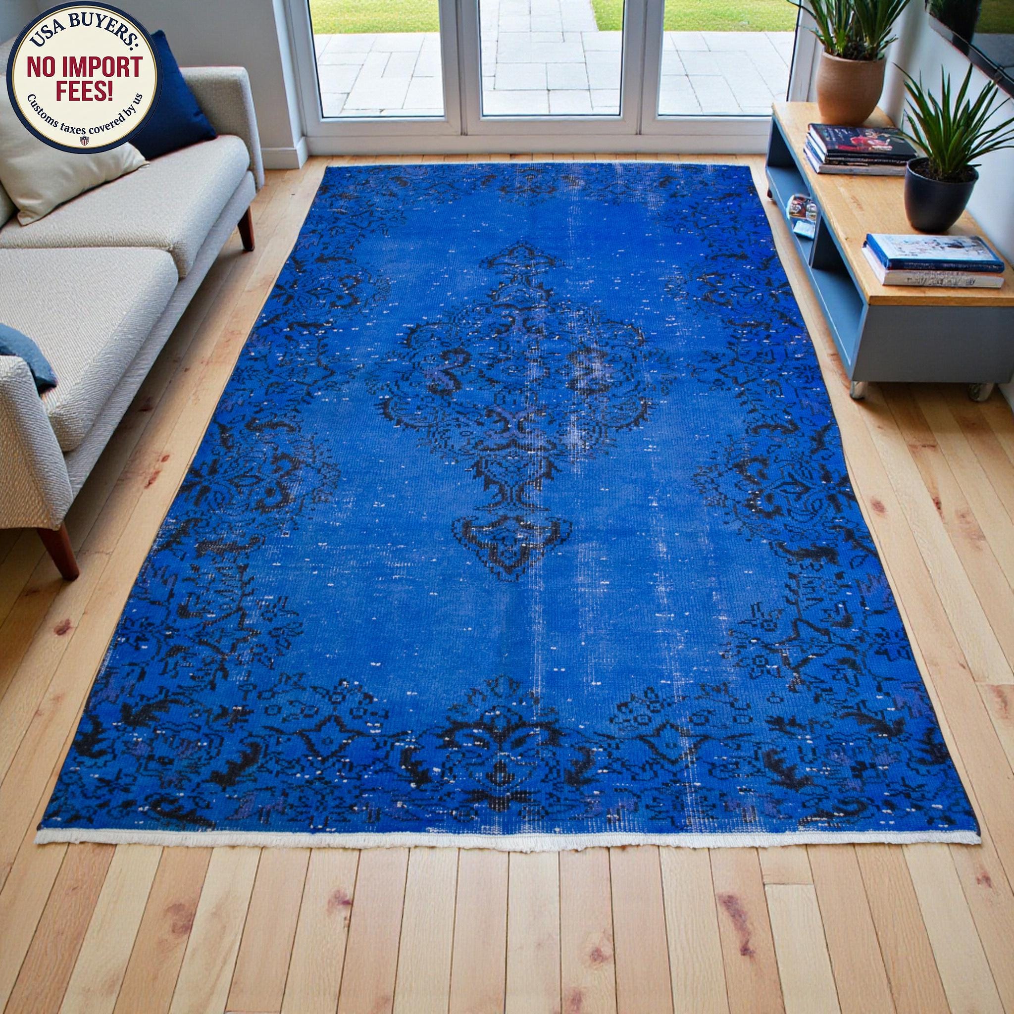 Cobalt BLUE Turkish Oushak Rug Hand Knotted Carpet Medallion Motif