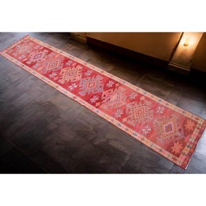2x11 Ft Runner Hand Knotted Kurdish Runner Rug - Vintage Turkish Herki Tribal Narrow Runner Kitchen Island Rug PINK  actual: 27″ x 135″