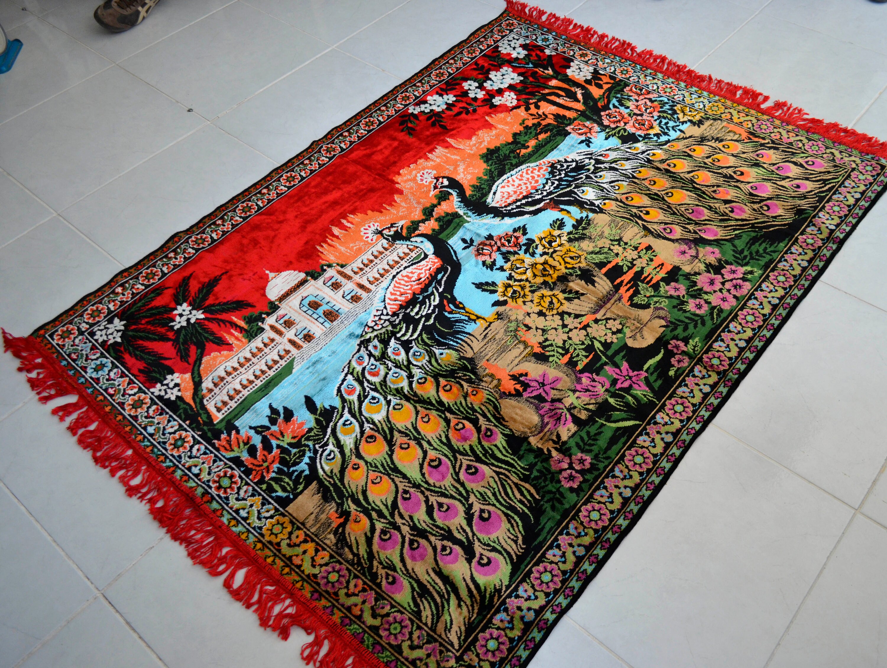 Peacock Pattern Vintage Wall Rug Rayon Tapestry 48 X Etsy