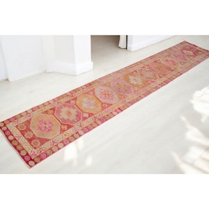 2x13 Ft Runner Hand Knotted Kurdish Runner Rug - Vintage Turkish Herki Tribal Narrow Runner Kitchen Island Rug PINK  actual: 27″ x 154″