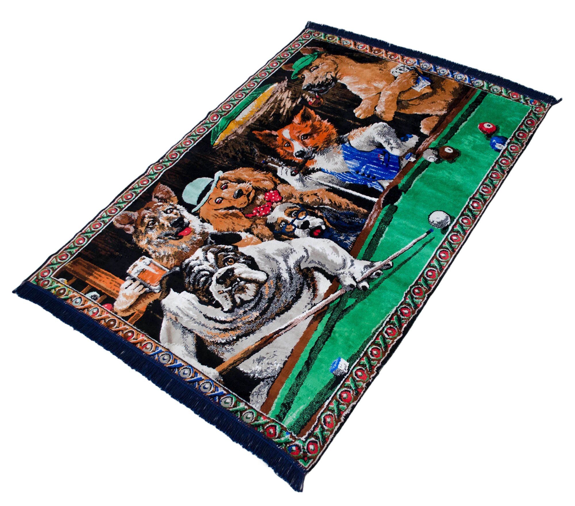 男の隠れ家の装飾 ヴィンテージ ビリヤードをする犬たちのタペストリー