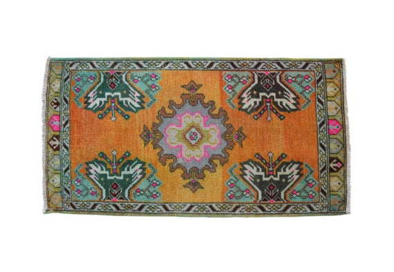 2x3 Ft Rug Hand Knotted Small Oushak Distressed Low Pile - Hot Pink And Orange Area Rug 2x3 Ft Rug Hand Knotted Small Oushak Distressed Low Pile - Hot Pink And Orange Area Rug