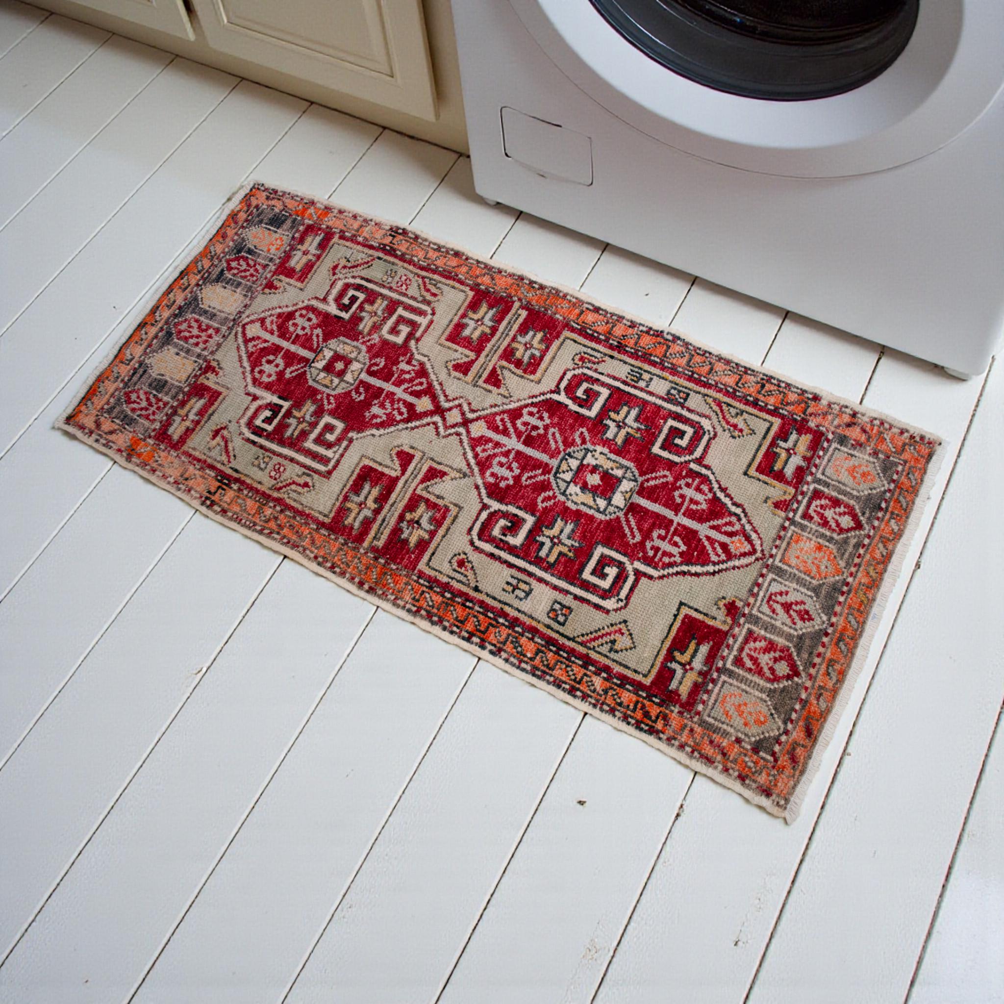 Vintage Turkish Rug Hand-knotted Small Rug Doormat From Oushak