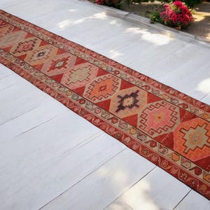 3x14 Ft Runner Hand Knotted Kurdish Runner Rug - Vintage Turkish Herki Tribal COLORFUL Runner Kitchen Island Rug PINK  actual: 31″ x 164″