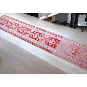 3x14 Ft Runner Hand Knotted Kurdish Runner Rug - Vintage Turkish Herki Tribal COLORFUL Runner Kitchen Island Rug PINK  actual: 31″ x 164″