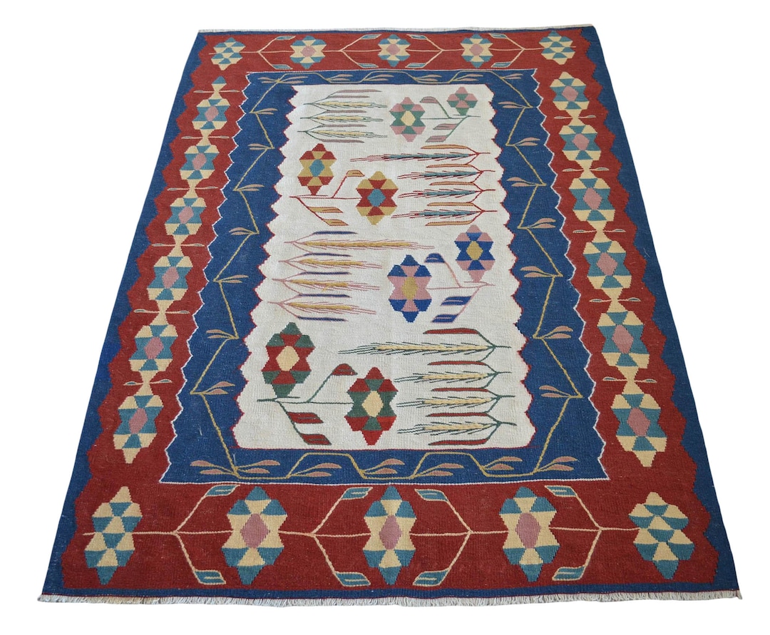4x5 Rug Wheat Pattern Cheerful Color Turkish Hand Woven Wool Rug ...