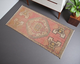 2x3 ft Hand Knotted Small Turkish Rug Low Pile Kitchen - Bath mat Enrty Decor