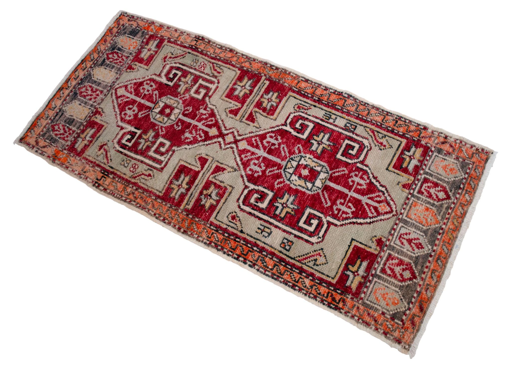 Vintage Turkish Rug Hand-knotted Small Rug Doormat From Oushak