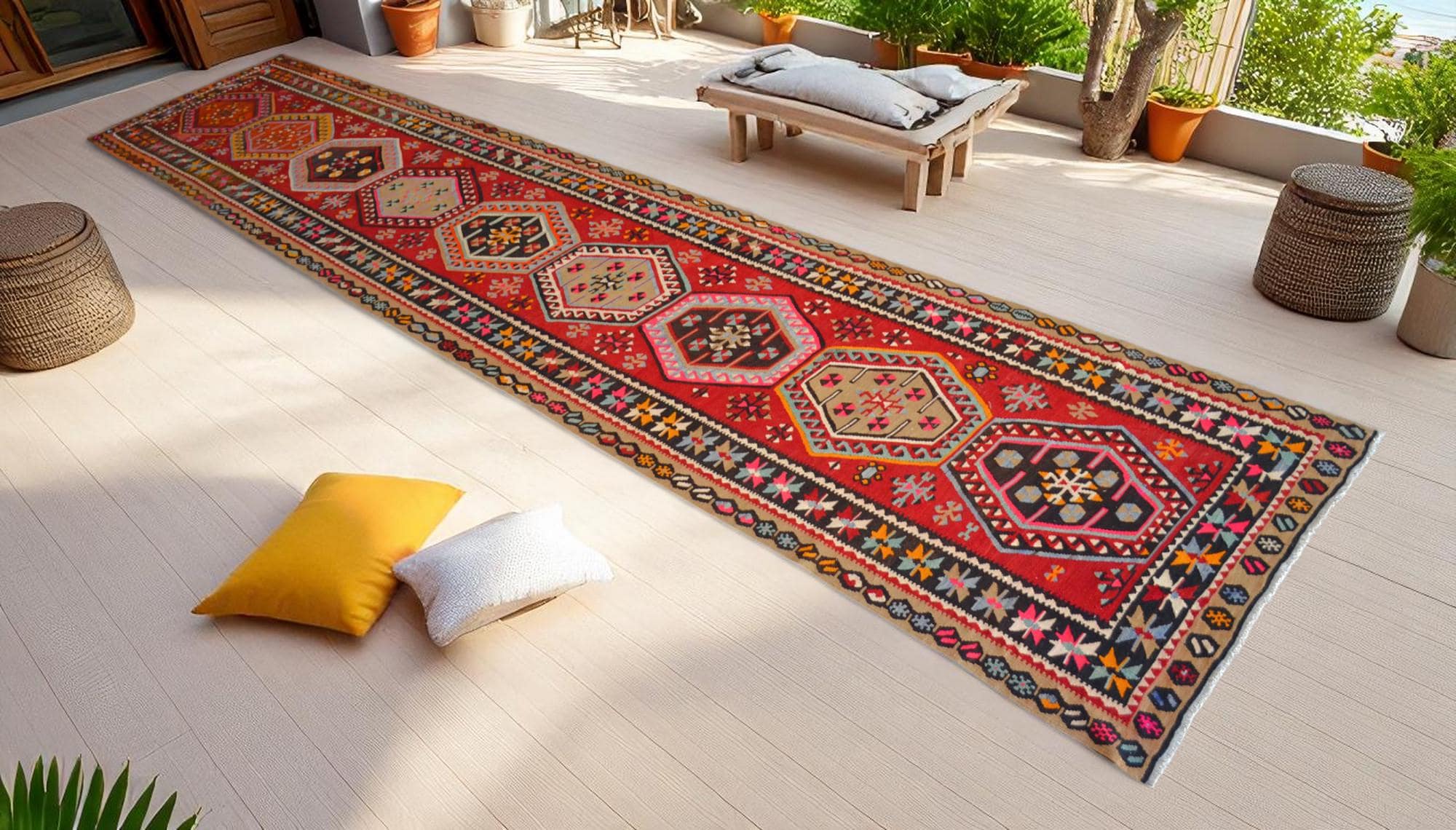 Turkish Rug Runner - Vintage Handmade Rug Extra Long Runner