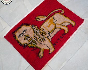 Vintage Kleiner Teppich Handgeknüpft Löwenmuster Türkisch Matte Wellcome Teppich 16 "x 22"