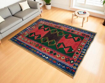 Vintage Turkish Rug Handwoven Kilim 4 x 6 ft Natural Dyes Wool Area Rug