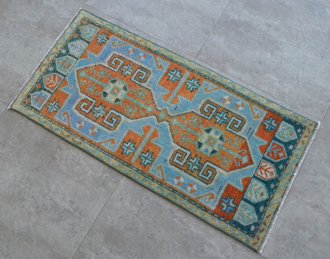 2x3 Rug, Front of Bathroom Sink Rug Hand Knotted Small Rug Yastik