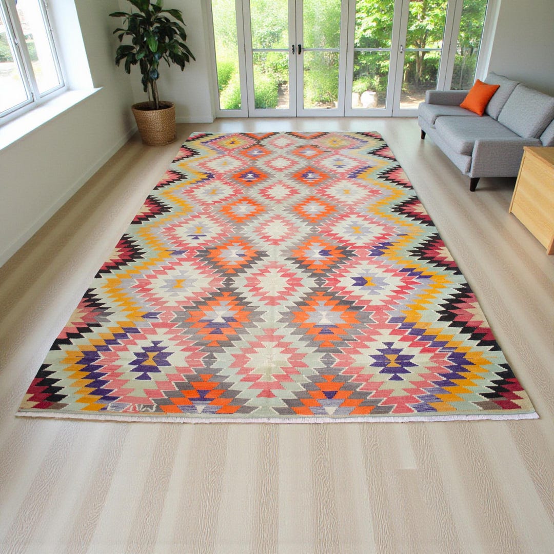 7x12 Rug 7x12 Ft Vintage Turkish Rug Kilim Handwoven Large Area Flat Weave ...