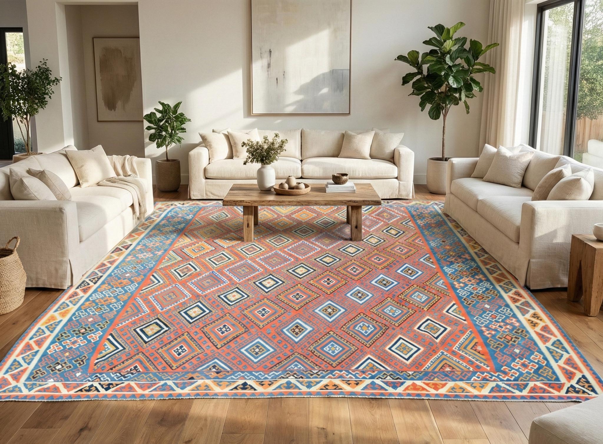 Massive Square Kilim Rug 14x15 Ft, Antique Style Turkish Flatweave