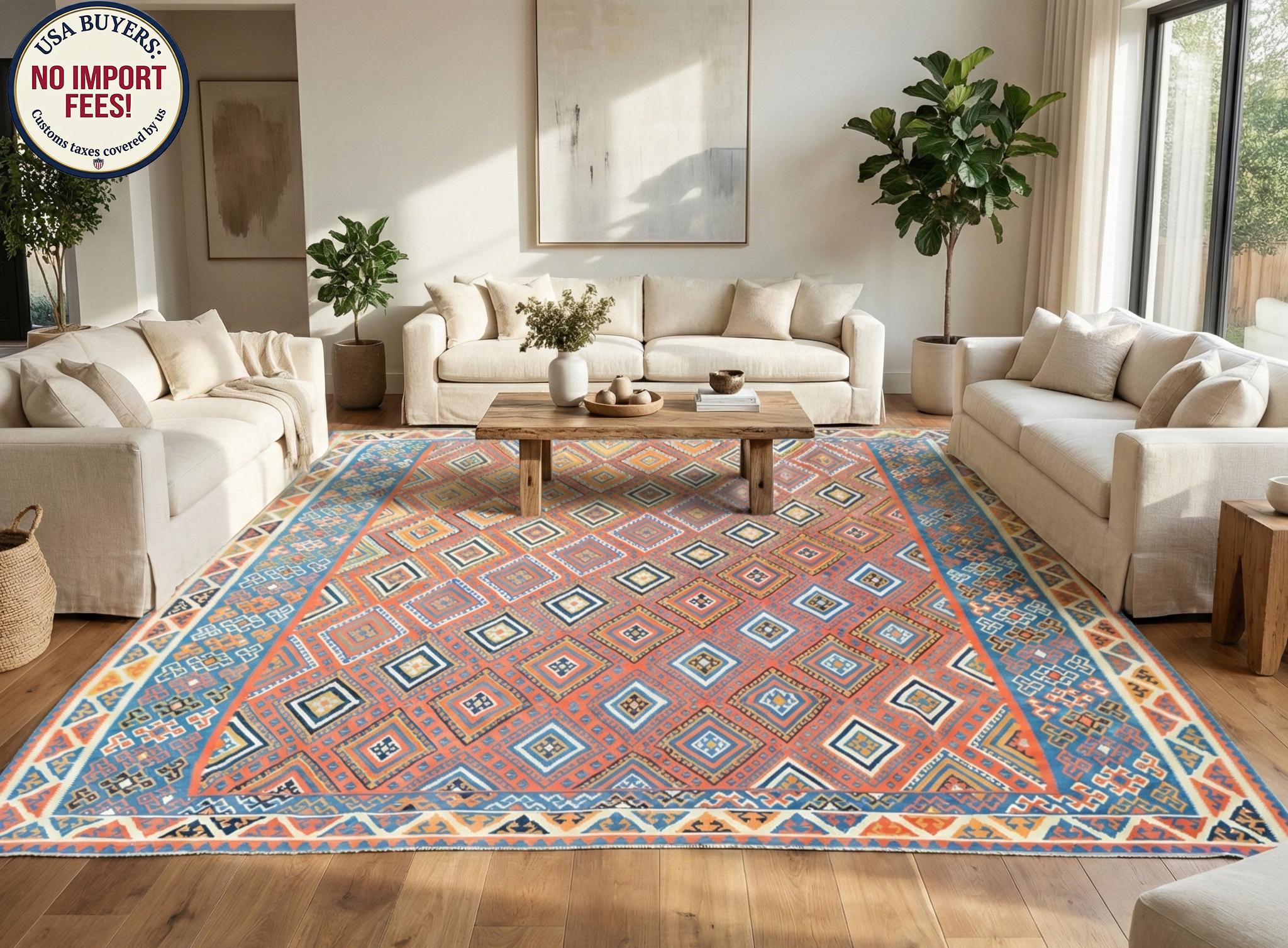 Massive Square Kilim Rug 14x15 Ft, Antique Style Turkish Flatweave