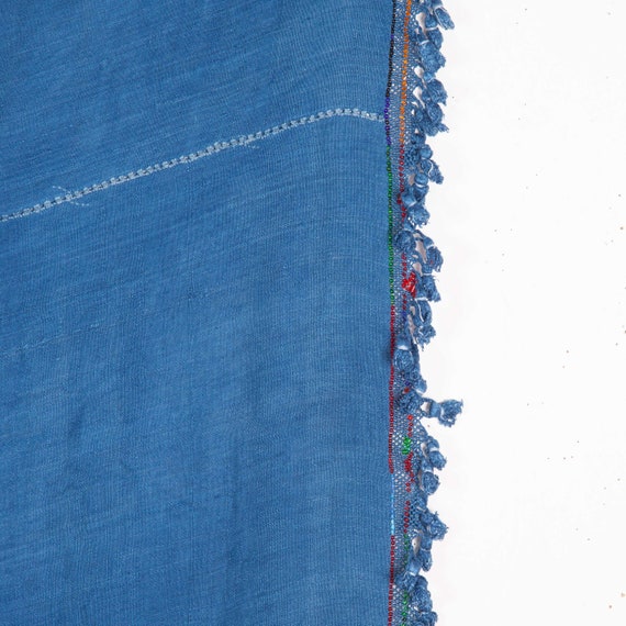 Vintage Indigo Blue Cotton Shawl, 1960s 186 x 134… - image 3