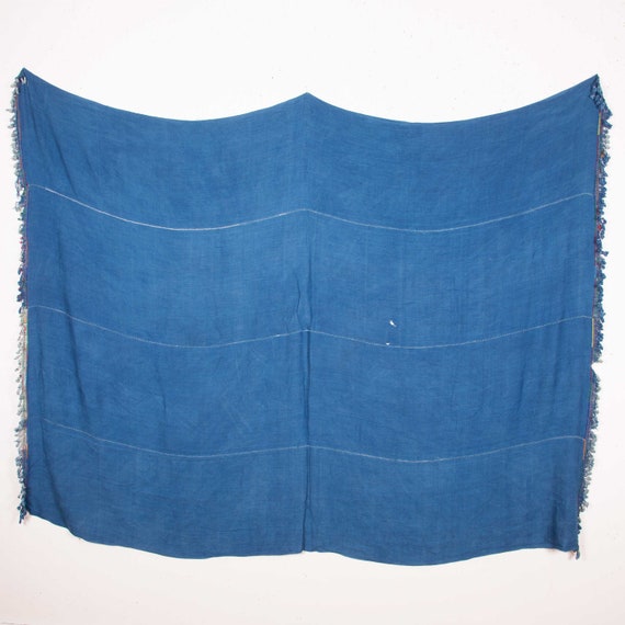 Vintage Indigo Blue Cotton Shawl, 1960s 186 x 134… - image 2