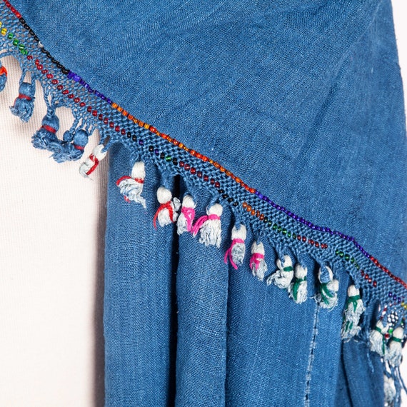 Vintage Indigo Blue Cotton Shawl, 1960s 186 x 134… - image 1