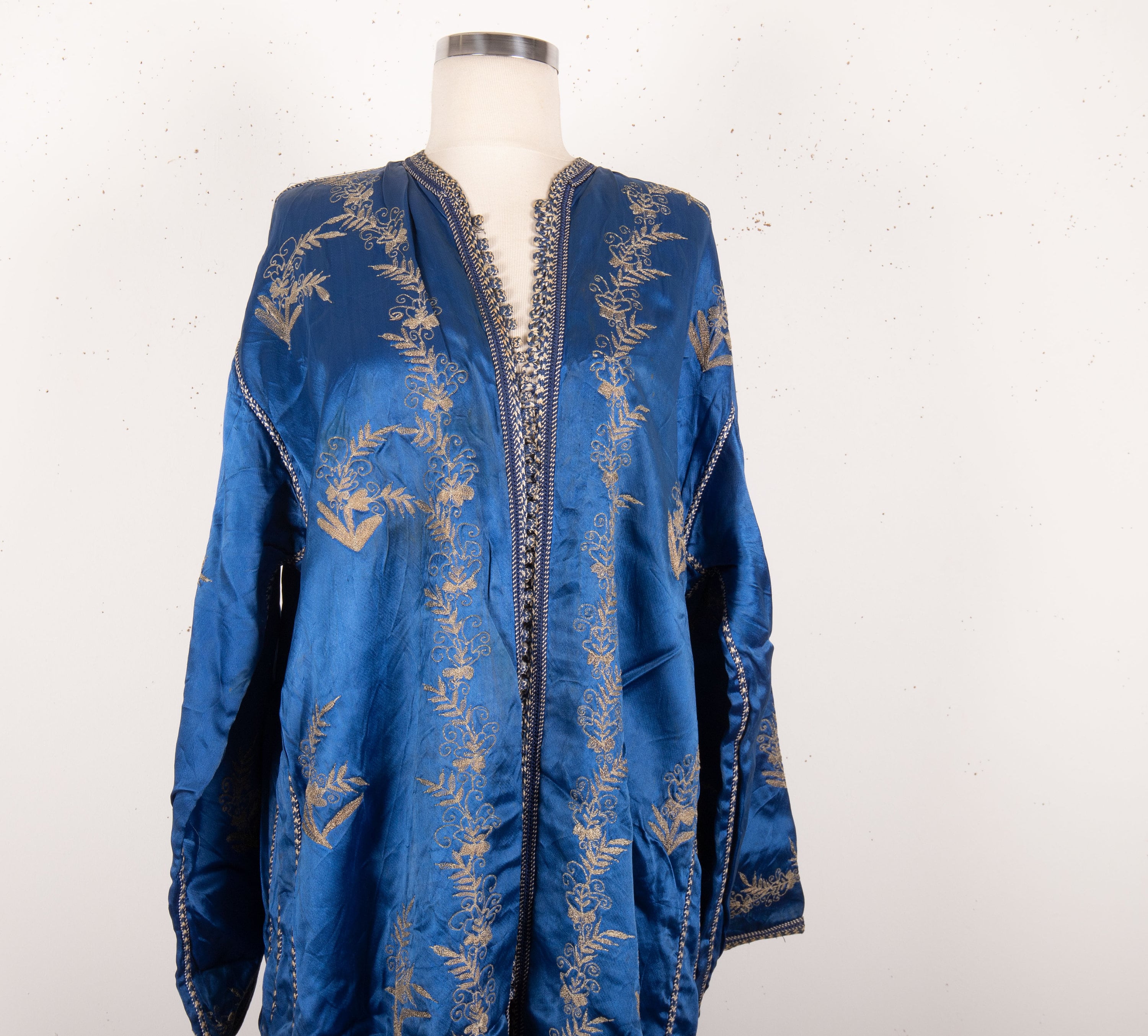 Metallic Thread Embroidered silk Vintage Caftan from Morocco SKU: 7295