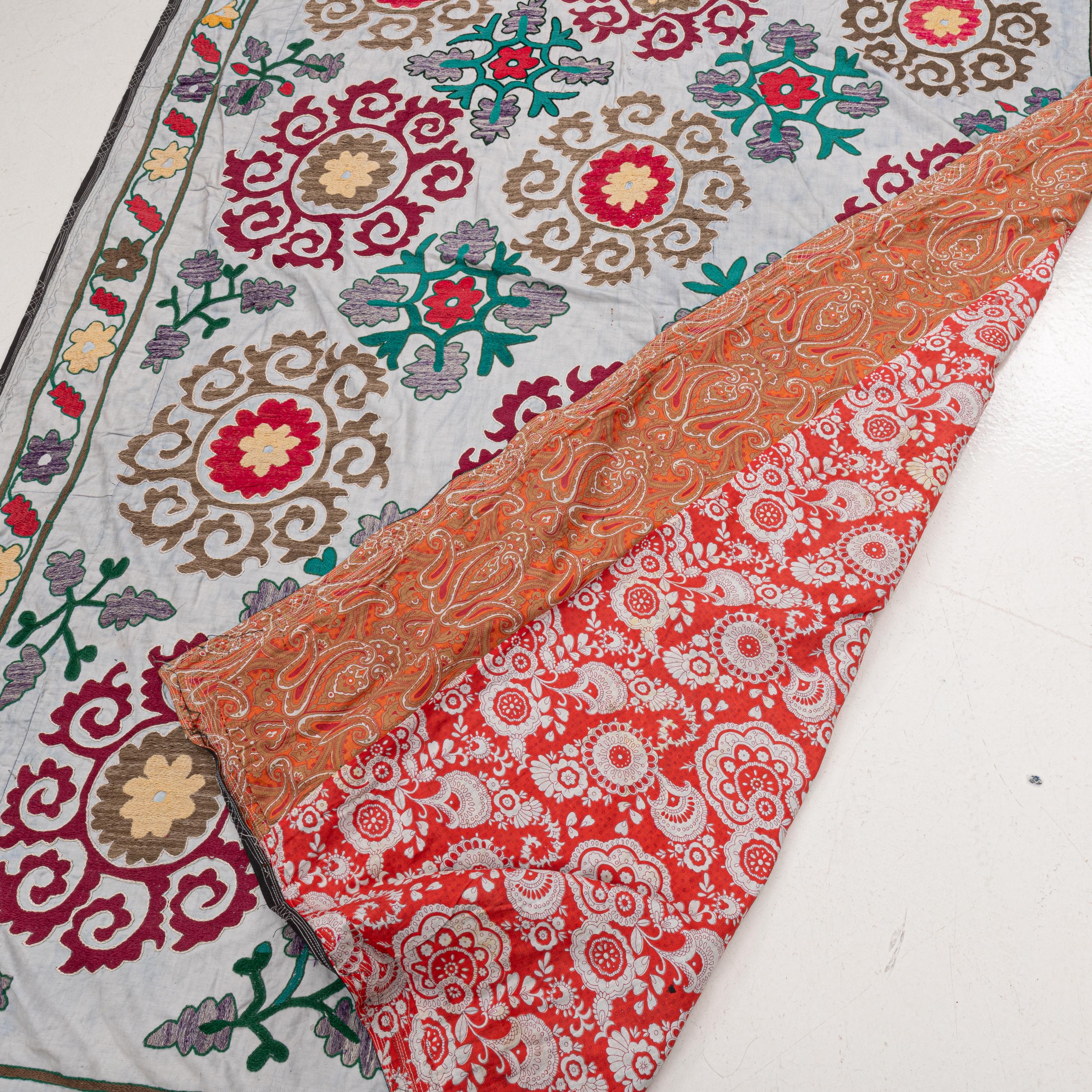 Vintage Light Blue SUZANI From Uzbekistan, Central Asia 216x