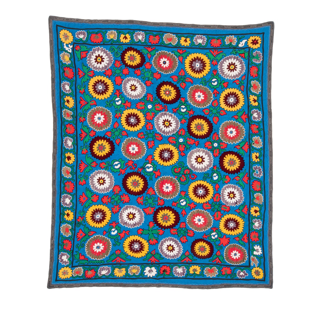 Vintage BLUE Suzani From Uzbekistan, 185 X 222 Cm / 6' X 7'2'' SKU