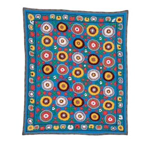 Vintage BLUE suzani from Uzbekistan, 185 x 222 cm / 6&#39; x 7&#39;2&#39;&#39; SKU:7720