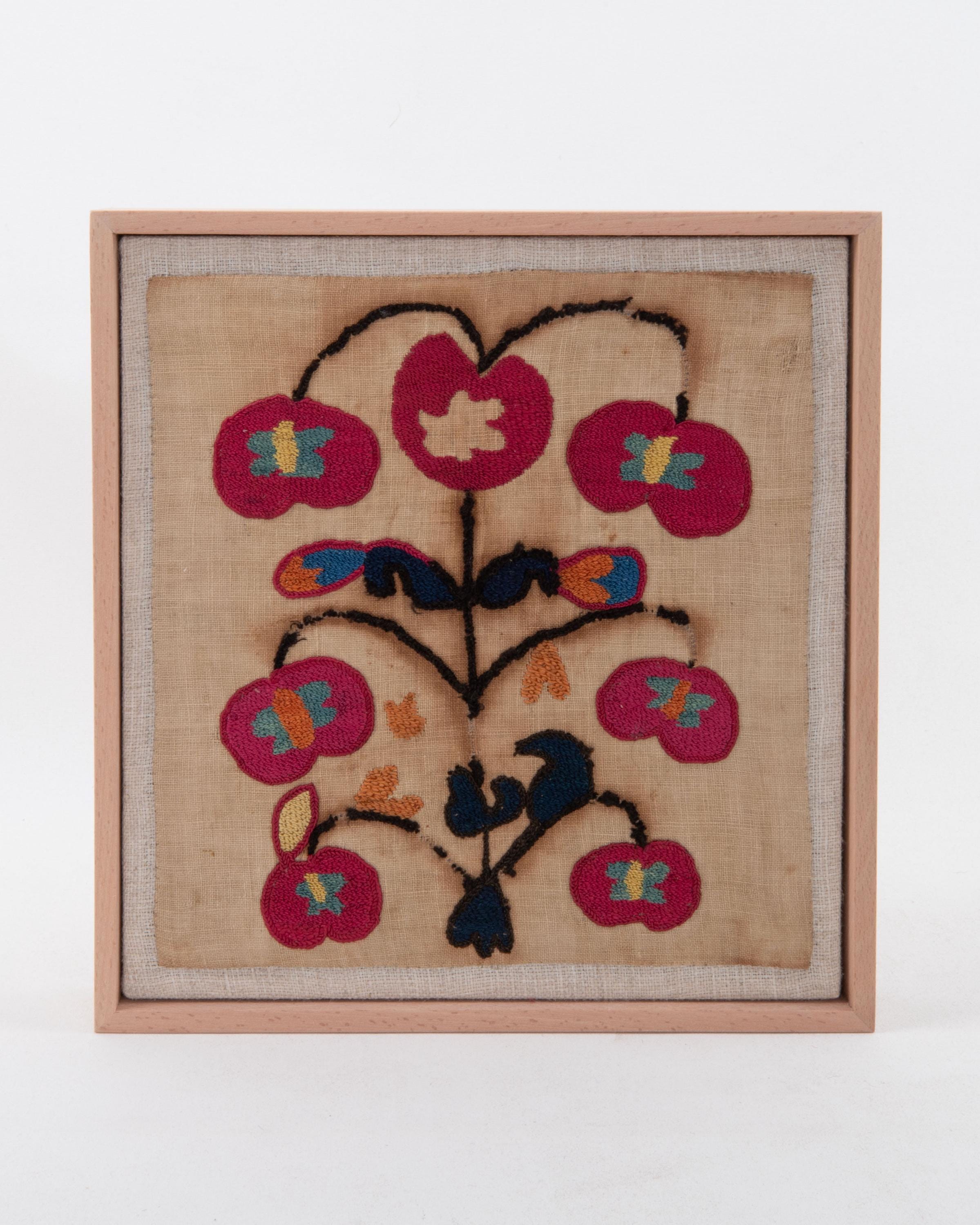 Framed Antique Suzani Fragment, 19th C. 29 x 27 cm / 11.4 x 10.6 in. SKU:334